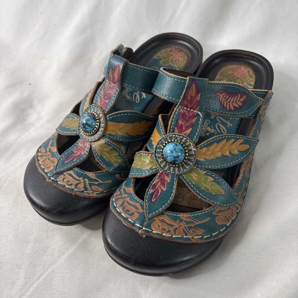 Elite by Corkys "Rock" Leather Slip On Clog Mules Boho 6.5/7 Embellished Navajo